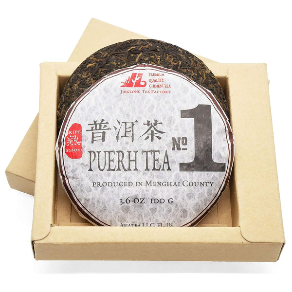 Jinglong Tea Factory Puerh Tea No1, Ripe Pu-erh Tea Mini Cake, 40 Cups, 3.6 Ounce