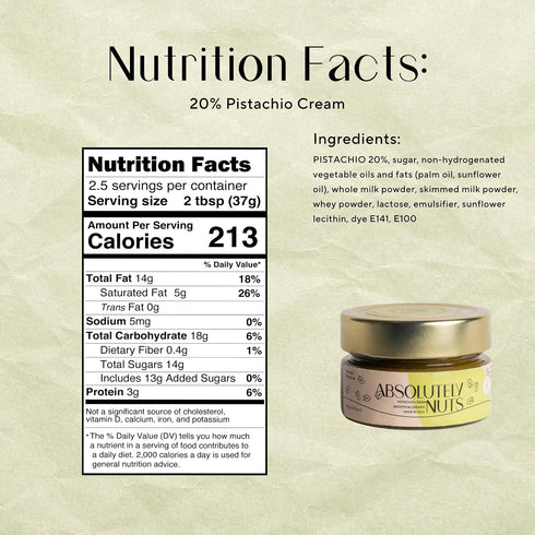 20% 90 Absolutely Nuts Pistachio Cream Authentic Italian Pistachio Butter & Paste, Gourmet Spread & Filling