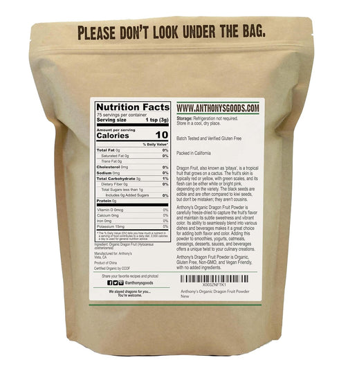 8 oz, (Pack 2) Anthony's Organic Dragon Fruit Powder, Freeze-Dried, Gluten Free, Non GMO