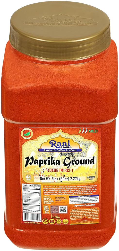 80oz (5lbs) 2.27kg Rani Paprika (Deggi Mirch, Low Heat) Spice Powder, Ground Bulk PET Jar ~ All Natural, Salt-Free |