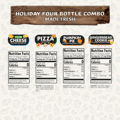 Pack 4, Set Holiday Combo of Herb, Spices, Toppers and Seasoning Gift - Pumpkin Spice, Gingerbread Cookie, Pizza