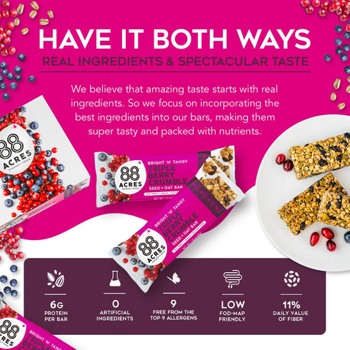 88 12 Count, Acres Granola Bars, Triple Berry Crumble, School Safe, Allergen Free Seed & Oat Snack Bar, Gluten & Nut