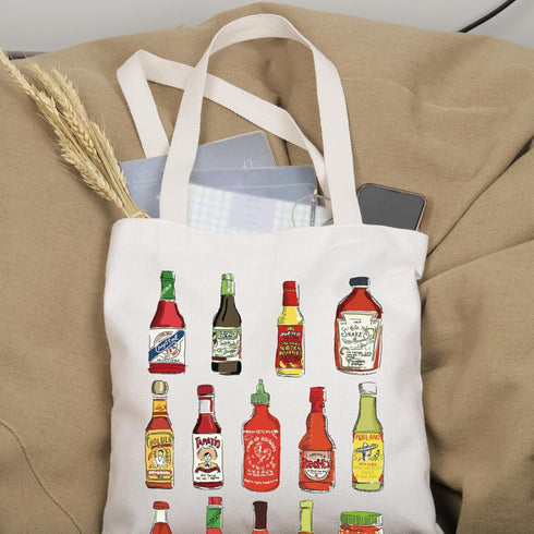 Hot Spicy Meal and Sauce Lover Gift, Spicy Food Lover Chilli Sauce Tote Bag, Spice Lover Handbag Gift