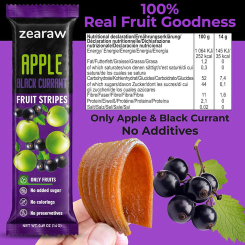 30 Pack ZEARAW Healthy Fruit Snacks for Adults and Kids Fruit Leather with Dried Apple-Black Currant, Pear-Mango