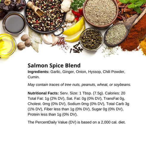 3.5 oz. Premium Salmon Spice Blend by Spice + Leaf - Gourmet Vegan, Preservative Free Spice Blend for Flavoring Salmon