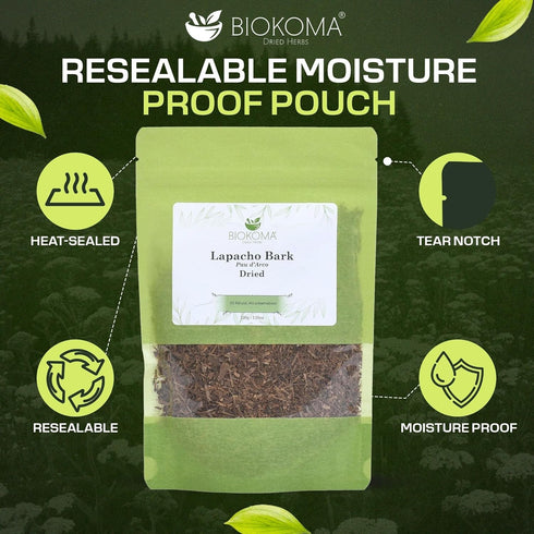 3.55 oz Biokoma Lapacho Bark Pau d'Arco Dried Herb - Loose Pau d'Arco Herbal Tea Bark - Pure Natural Caffeine Free - No