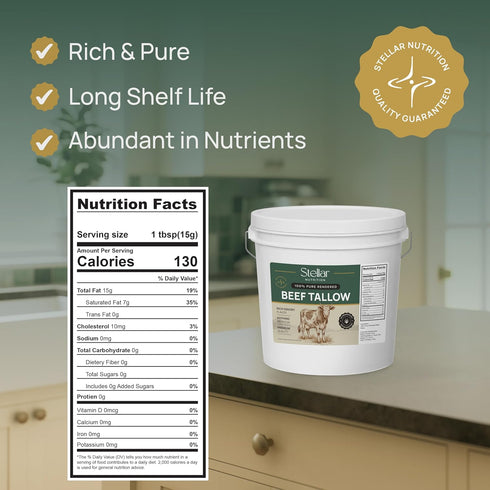 Stellar Nutrition Corp 80 oz (5 lbs) Stellar Nutrition Pure Rendered Beef Tallow Premium Cooking Fat for Frying
