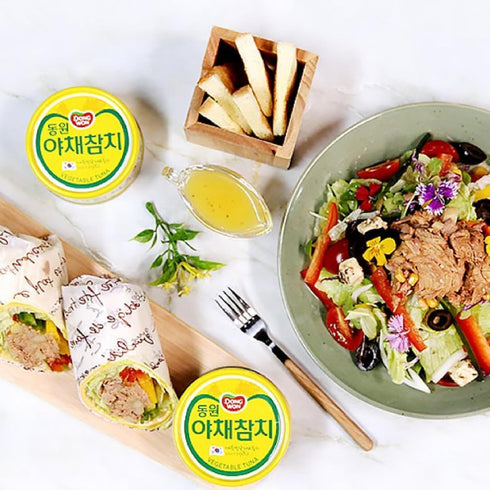 90g 5 Dong-Won Korean Tuna Can with Vegetables x - Canned Tuna in Water for Gimbab, Pasta, Salads & Sandwiches