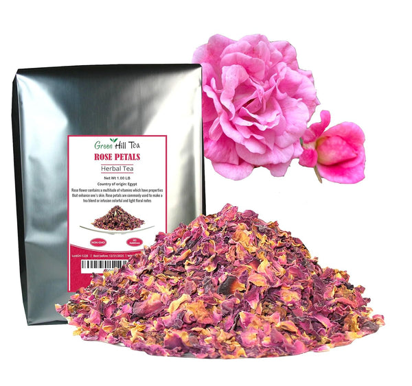 Greenhilltea Premium Dried Rose Petals Rose Tea - Edible Flowers for drinks,