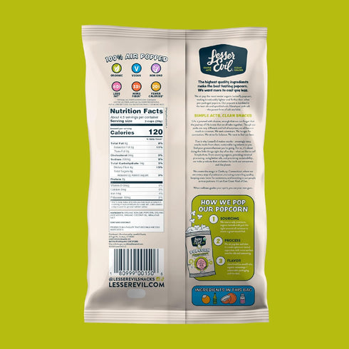 4.6 Oz, Pack 3 LesserEvil Avocado-licious Organic Popcorn, Amazon Exclusive, Premium Quality, Minimally Processed, No