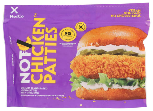 NotCo NotChicken Frozen Plant-Based Breaded Chicken Patties, 4 ct Pouch