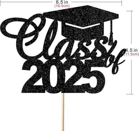 Graduation Party Cake Topper, Class of 2025 Cake Decoration for Graduation Ceremony (Black)