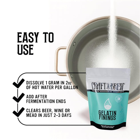 1 oz Package Craft A Brew - Gelatin Finings - For Wine & Beer Brewing - Reduces Haze & Cloudiness - Effective Clarifier