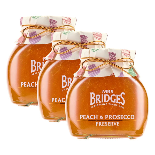 Mrs Bridges Peach & Prosecco Preserve, Made in Scotland, 12oz Jar (Pack