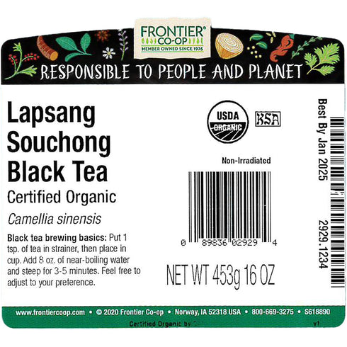 2929 16 Frontier Natural Foods Products Lapsang Souchong Organic Tea, Ounce