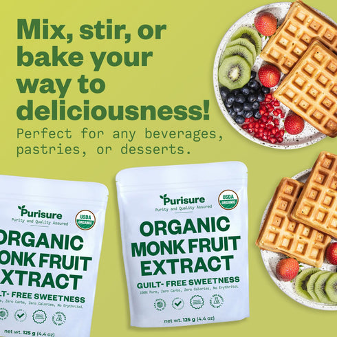 Organic Monk Fruit Sweetener, 125g (4.41oz), Pure USDA Organic Monk Fruit Extract Powder, Zero Calorie & Zero Carbs
