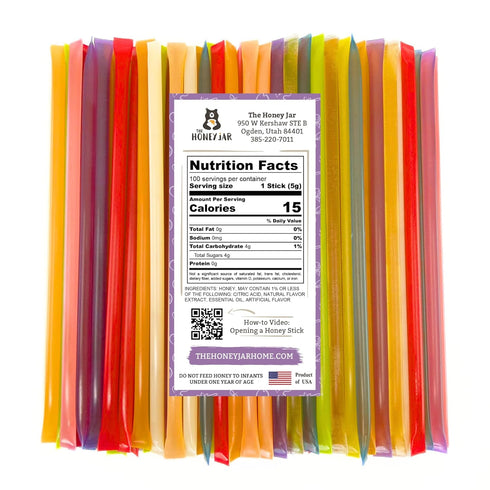 Pack (100 Count) The Honey Jar Variety Honey Sticks - Pure Honey Straws For Tea, Coffee, or a Healthy Treat - One