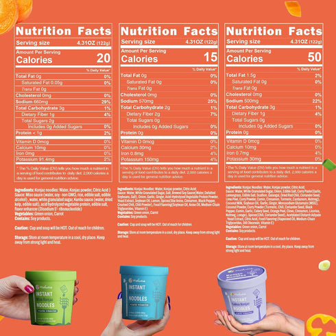 6 Packs, Hethstia Konjac Noodles Soup Cup Variety Flavor (Pho, Miso, Laksa), Vegan, Gluten-Free, Sugar-Free, Keto