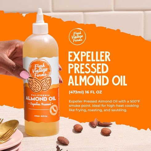 16oz, Pack 1 Fresh Vintage Farms Almond Oil | Expeller-Pressed California Almond Oil | & Versatile Cooking Oil