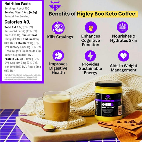 Higley Boo 100% 16oz Premium Ghee & Beef Tallow for Cooking Animal-Based Cooking Oil | Keto, Carnivore & Paleo Friendly