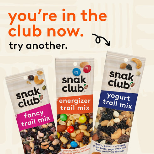 2 oz 12 Pack Snak Club Energizer Trail Mix with Roasted Salted Peanuts, Raisins, Chocolatey Candies, Roasted Almonds