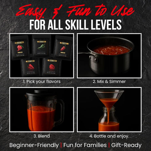 Set, 16+ 4 Gourmet Hot Sauce Making Kit, Unique Gift for Men, Fun DIY Cooking Kit, Make Your Own Hot Sauce Gift Makes