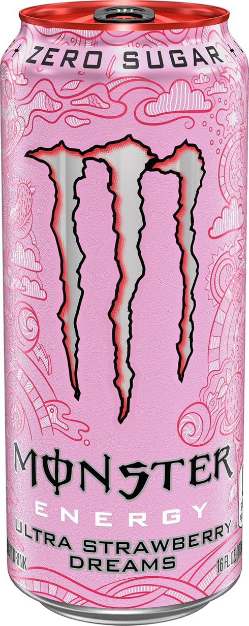 16 Pack 15 Monster Energy Ultra Strawberry Dreams, Sugar Free Energy Drink, Ounce |