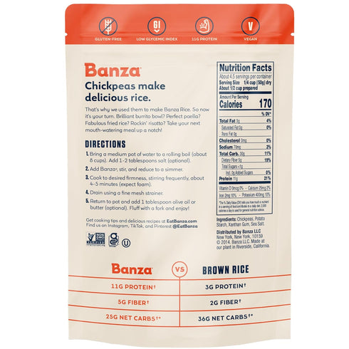 7oz Banza Plain Rice - High Protein, Gluten Free