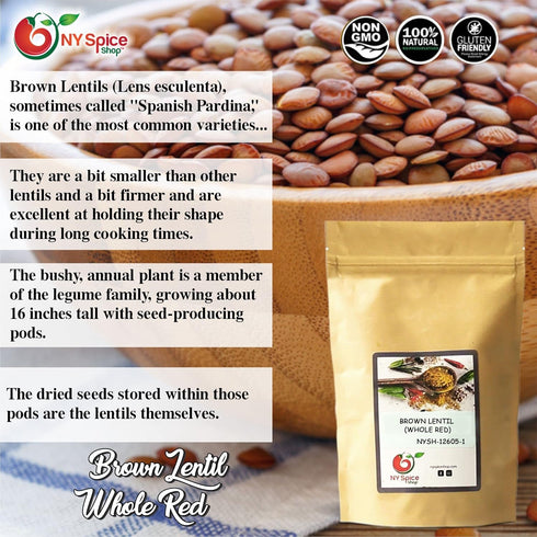 5 lbs. NY Spice Shop Brown Lentils (WHOLE RED) (Pound) Desi Masoor (Masur) Whole - Brown Lentils (Lens esculenta) -Dry