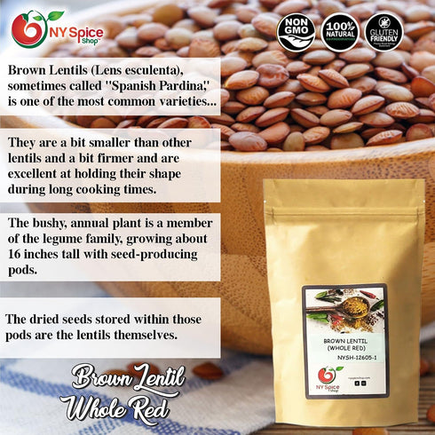 1.5 lbs. NY SPICE SHOP BROWN LENTIL (WHOLE RED) (Pound) Desi Masoor (Masur) Whole - Brown Lentils (Lens esculenta) -Dry