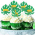 36 Pieces Jungle Style Animal Cupcake Toppers, Gold Glitter Palm Leaves Cake Decorations for Parties