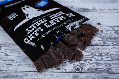 16oz (Pack 1) No Mans Land Beef Jerky - Low Calorie, Low Carb, High Protein Beef Snack - Flavor BLACK PEPPER