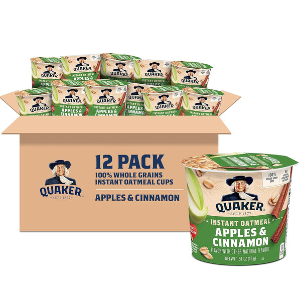 Quaker Instant Oatmeal Express Cups, Apples & Cinnamon, 1.51 Ounce (Pack of