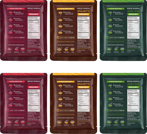 52USA 52.8 Oz, 6 Pack 3 USDA Organic Konjac Shirataki Noodle, Low Carb Pasta Variety-Angel Hair, Fettuccine, Spaghetti