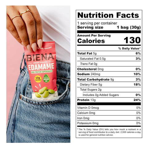 13g 10-Pack, 1.05oz Biena Crispy Roasted Edamame Beans Snack High Protein Low Carb Snack for Adults & Kids, Protein per
