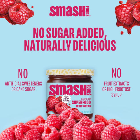 (1 Smash Foods Raspberry Jam | Low-Calorie, No Sugar Added Keto Jam with Upcycled Fruit & Chia Seeds | Vegan, Paleo