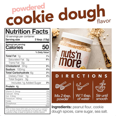 (9oz Nuts N More Cookie Dough Peanut Powder - Peanut Protein, Low Carb, Low Sugar, Gluten Free, Non-GMO, All-Natural