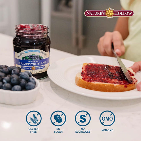 10oz Nature's Hollow Blueberry Jam: Sugar Free Jam and Preserves, Low Cal, Non GMO, Keto Jam, Vegan, Gluten Free