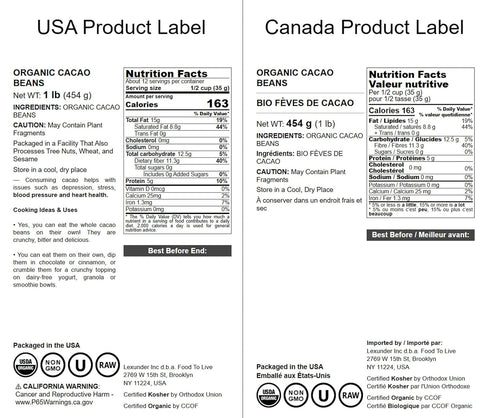 1 Food to Live Organic Cacao Beans, Pound - Non-GMO, Keto, Vegan, Dry, Bulk, Rich in Dietary Fiber, Copper, Manganese