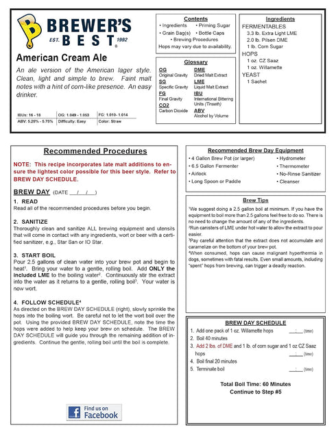 Brewer's Best Limited Edition American Cream Ale Homebrew Kit by