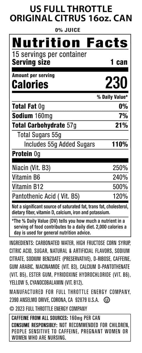 16 oz Pack 15 Full Throttle Citrus: Hard-Working Energy Drink. Fl |
