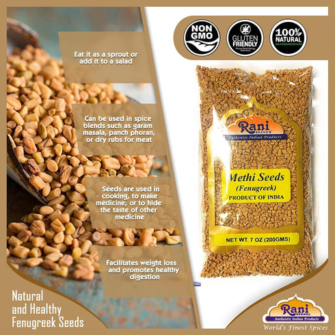 Rani Fenugreek (Methi) Seeds Whole 7oz (200g) ~ All Natural | Vegan | Gluten Friendly | Non-GMO | Kosher | Indian