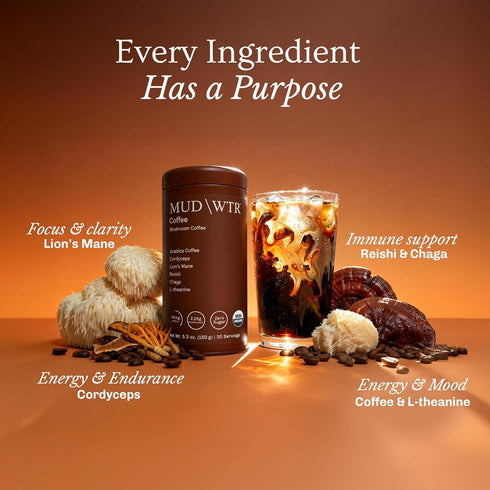 30 MUDWTR Real Arabica Mushroom Coffee With Adaptogens | Superfood Blend for Focus, Gut Health & Energy | Alternative