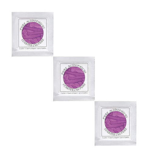 Yogurt Starter Cultures - Pack of 3 Freeze-dried Culture Sachets for Pure Acidophilus Yogurt