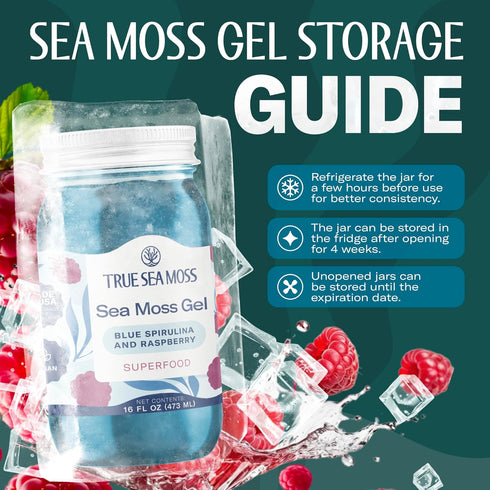 Pack 1 TrueSeaMoss Sea Moss Gel Made in USA Wildcrafted Seamoss, Fruits & Jarred Vegetables Blue Spirulina, of (Labels