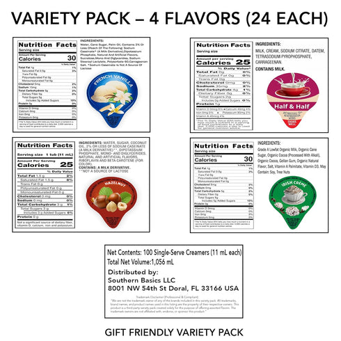 Pack 96 Variety Creamers Liquid Creamer Singles | Gift Assortment Box | Coffee Cream | French Vanilla, Hazelnut