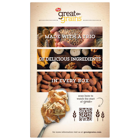 Great Grains 18 OZ Banana Nut Crunch Breakfast Cereal for Adults, Made with Whole Grain, Non-GMO, Heart Healthy, Box