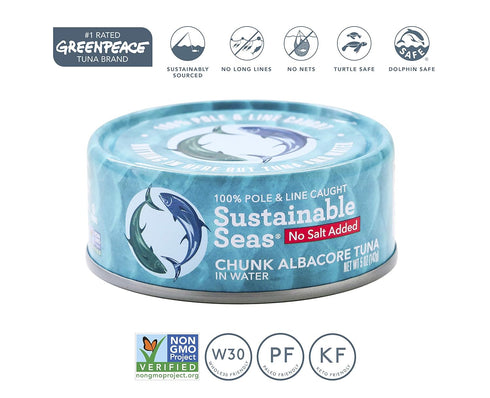 Sustainable Seas Albacore 5 3rd 100% (Pack 12), Packaging , Chunk Tuna in Water, No Salt Added, Ounce, party mercury