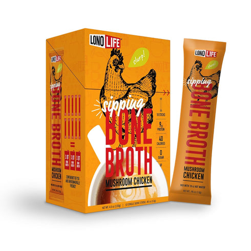 LonoLife Mushroom Chicken Bone Broth Powder Mix | 10g Protein | Collagen-Rich,