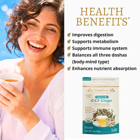 DelighTeas Organic Digest & Detox CCF Tea with Ginger - Ayurvedic Loose Leaf Tea for Digestion, 40 Servings